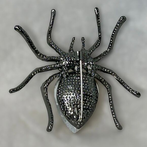 Champagne Crystal Spider Pin Brooch Amber Rhodium Plated Brass 2" Gothic Emo‎ - Picture 3 of 7